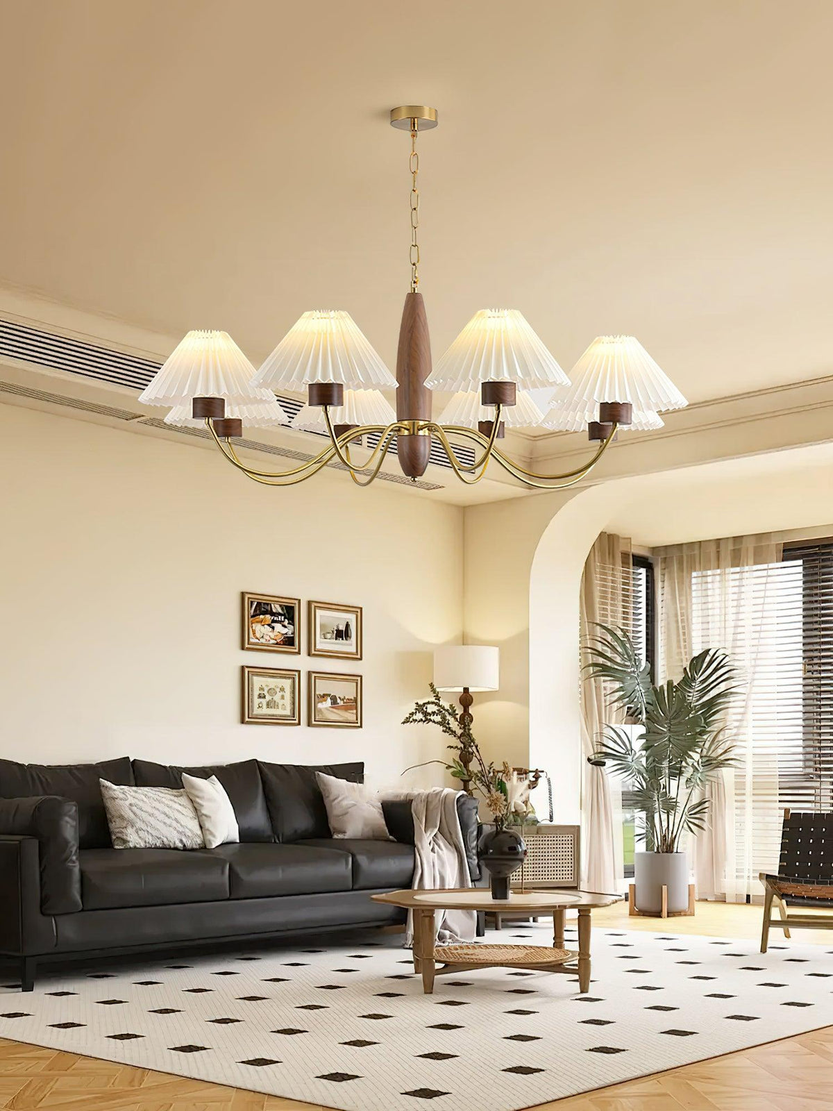 Lustre Tambourin en noyer et laiton – vue 13