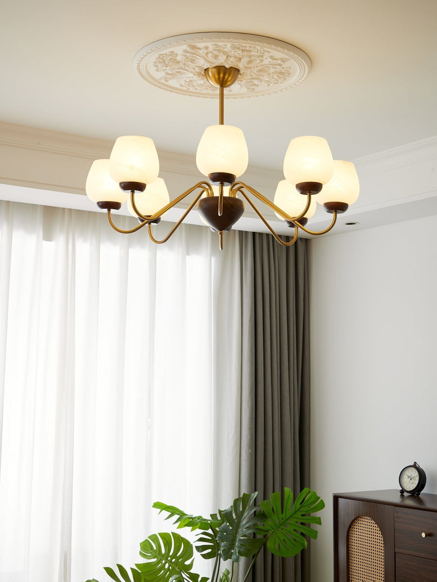 Lustre Pâquerette en verre et bois – vue 3
