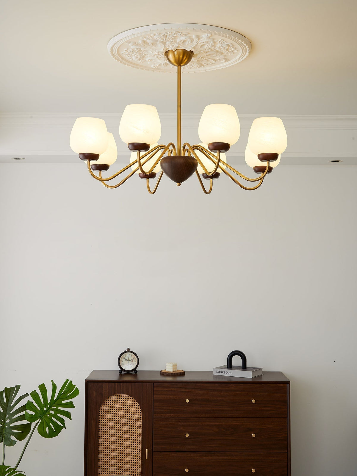 Lustre Pâquerette en verre et bois – vue 6