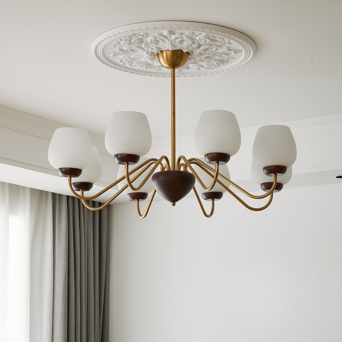 Lustre Pâquerette en verre et bois – vue 16