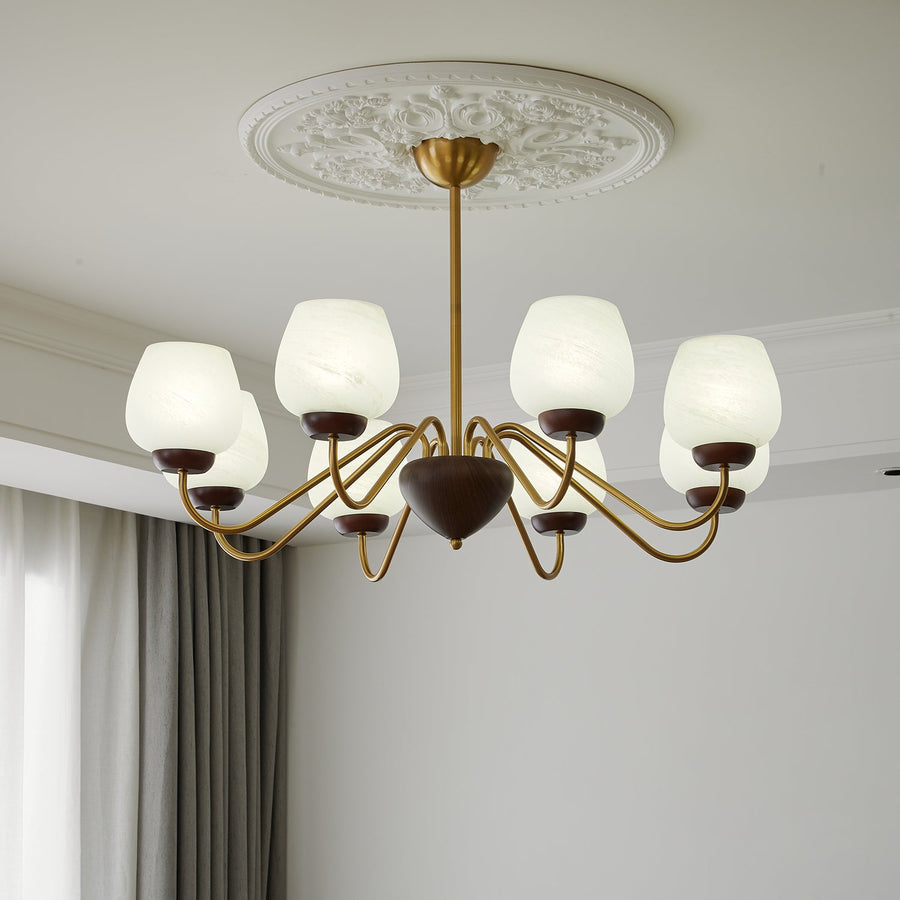 Lustre Pâquerette en verre et bois – vue 2