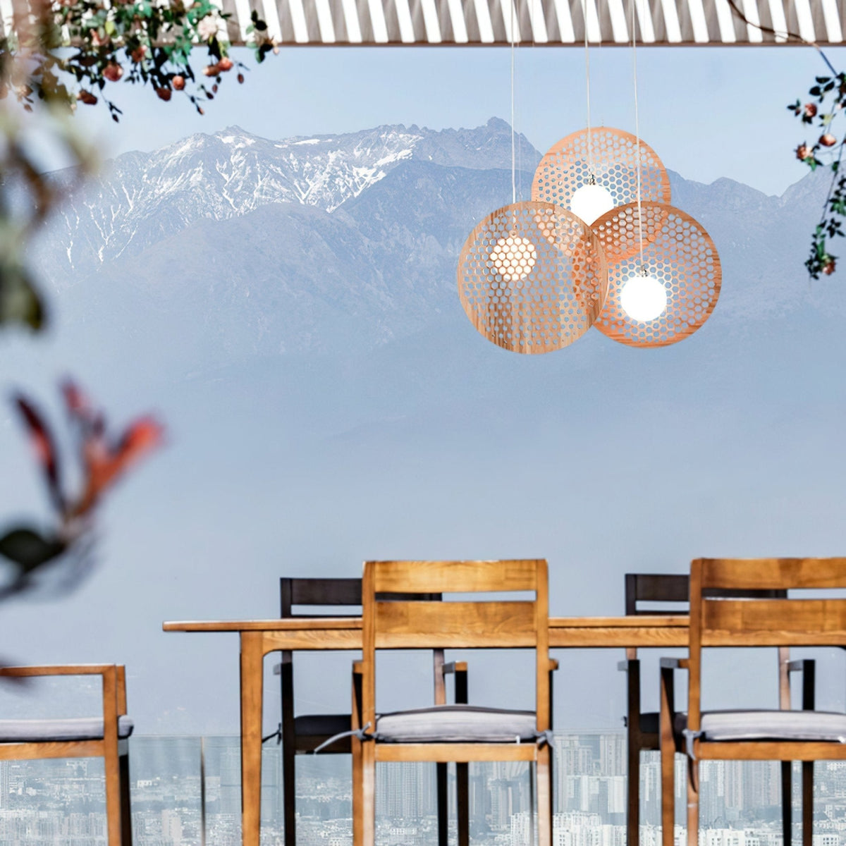 Lustre Ombelle en bois et métal – vue 8