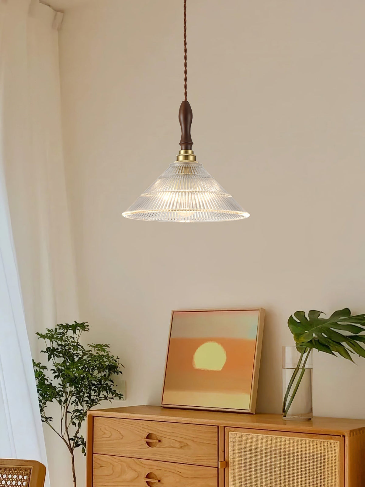 Suspension Portofino en verre et bois – vue 4