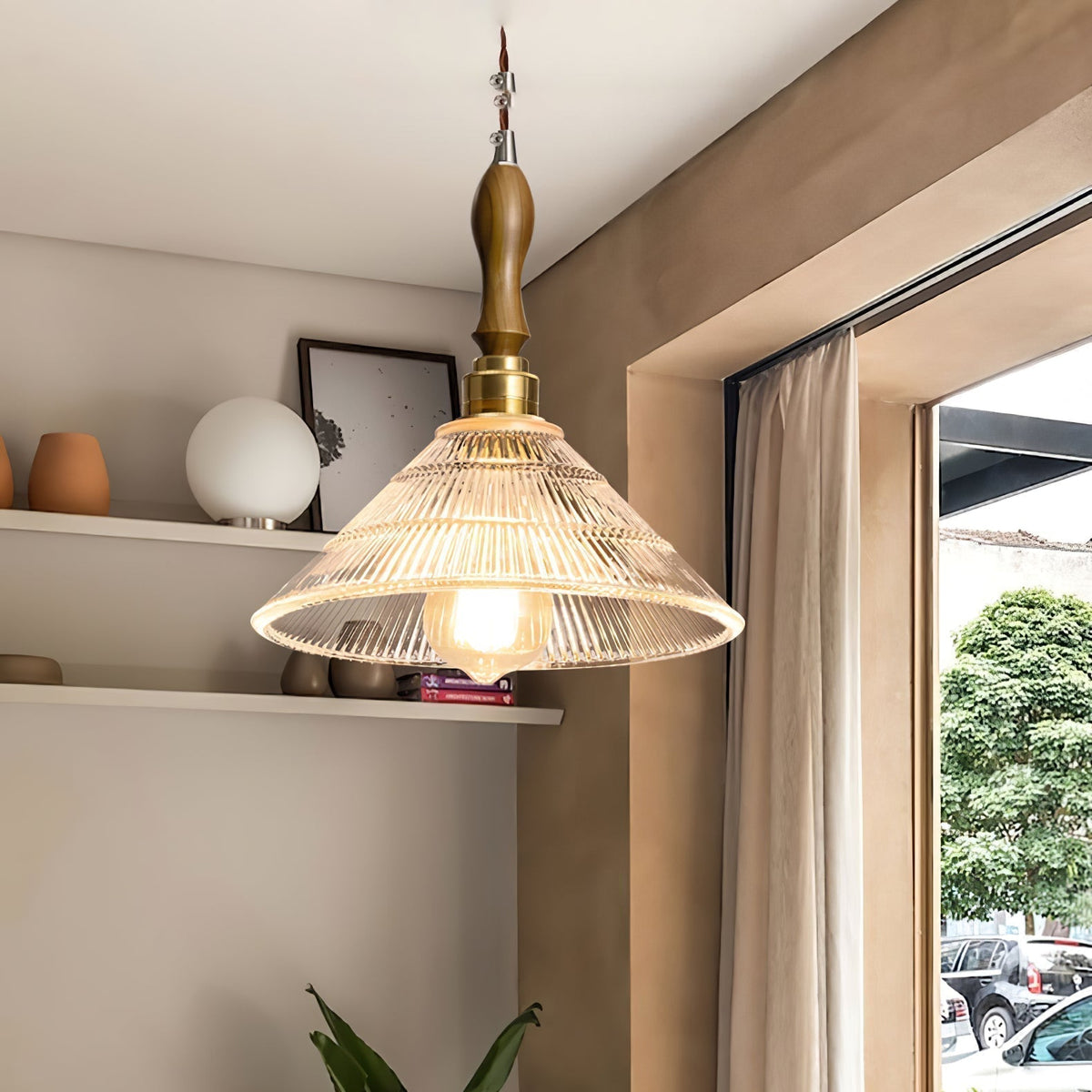 Suspension Portofino en verre et bois – vue 10