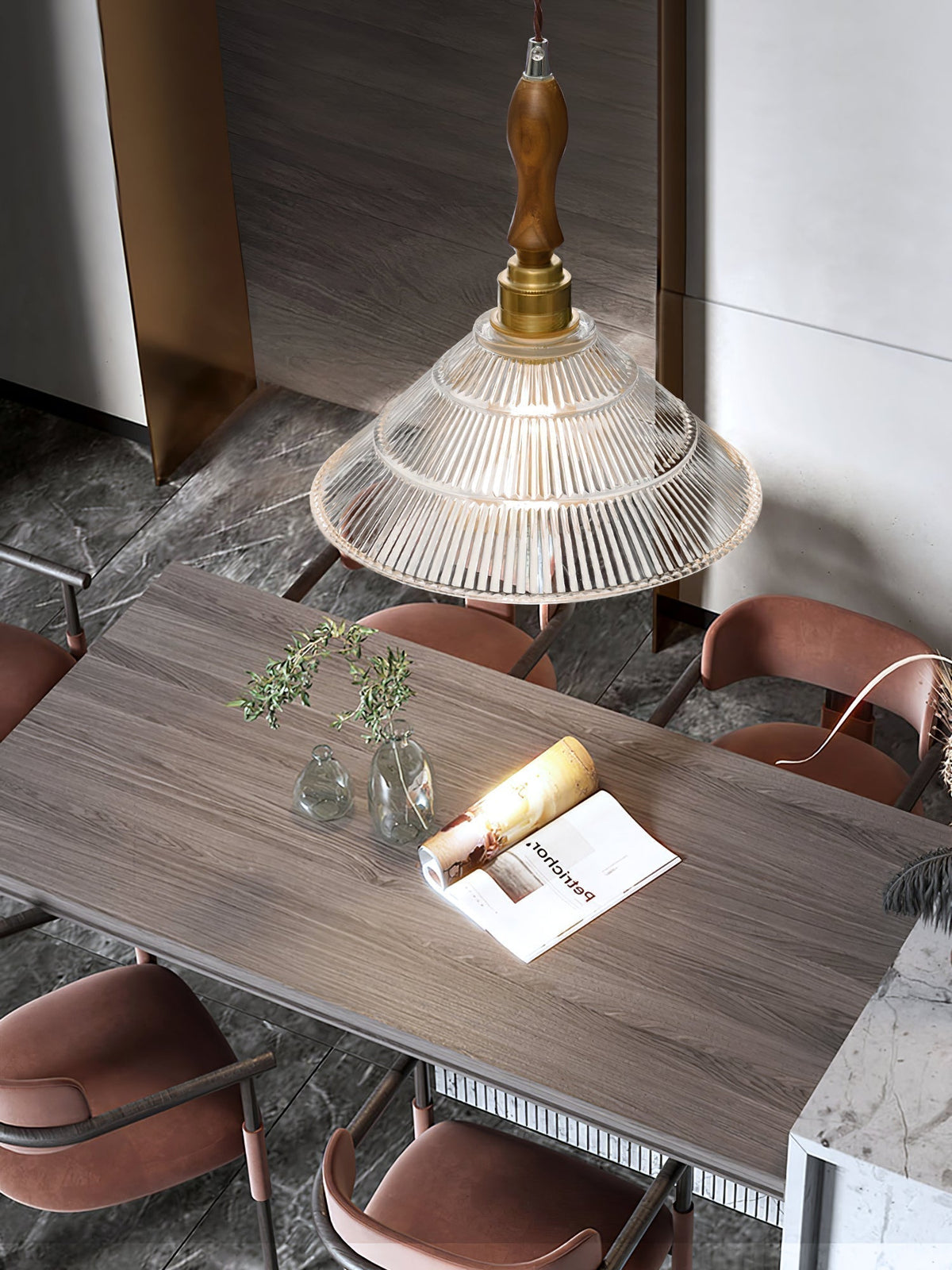 Suspension Portofino en verre et bois – vue 7