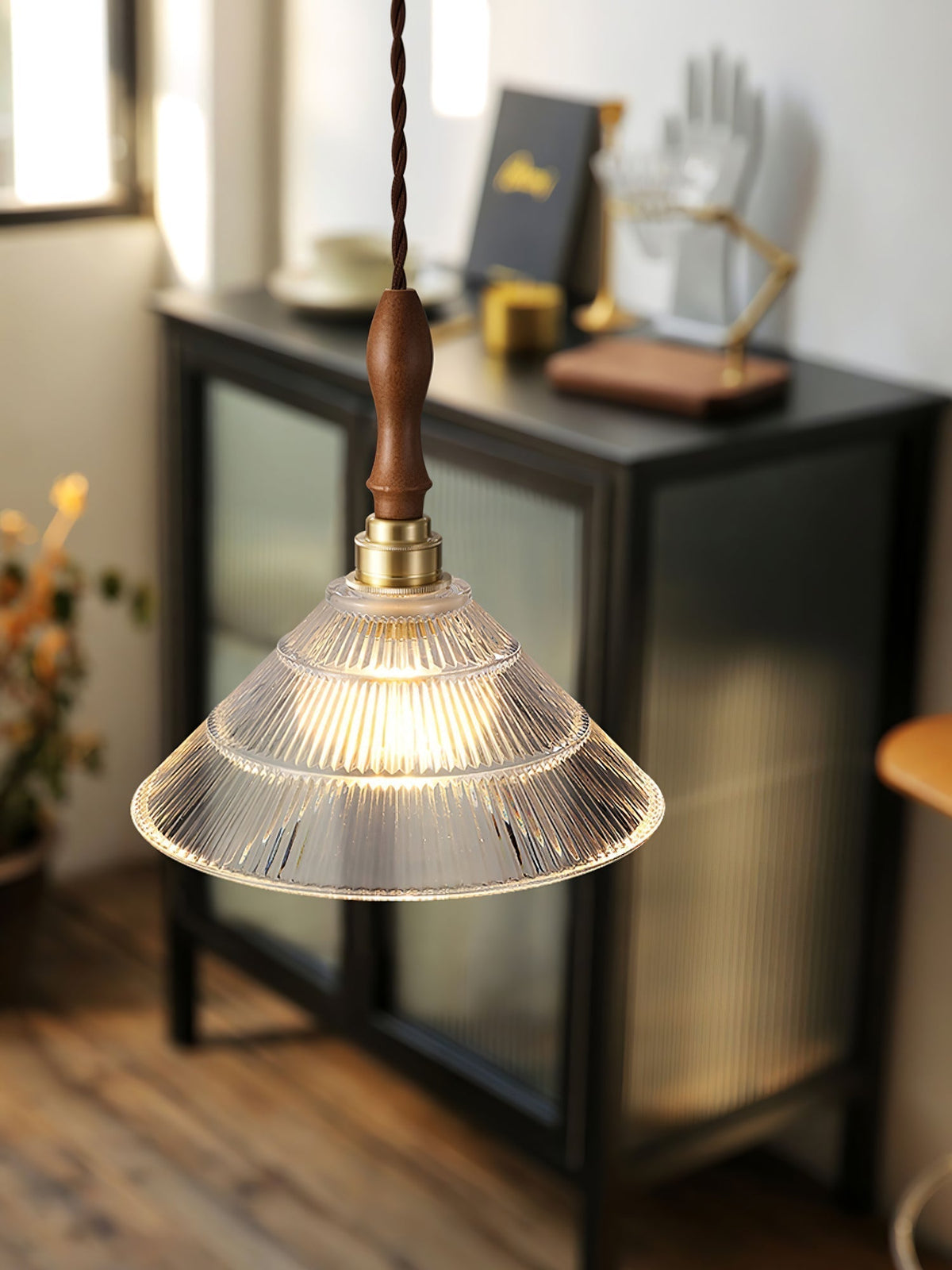 Suspension Portofino en verre et bois – vue 15