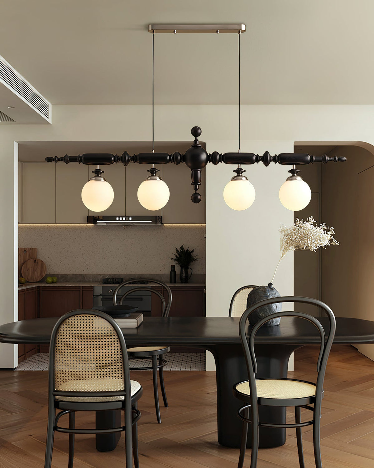 Lustre Carillon en verre et bois – vue 8