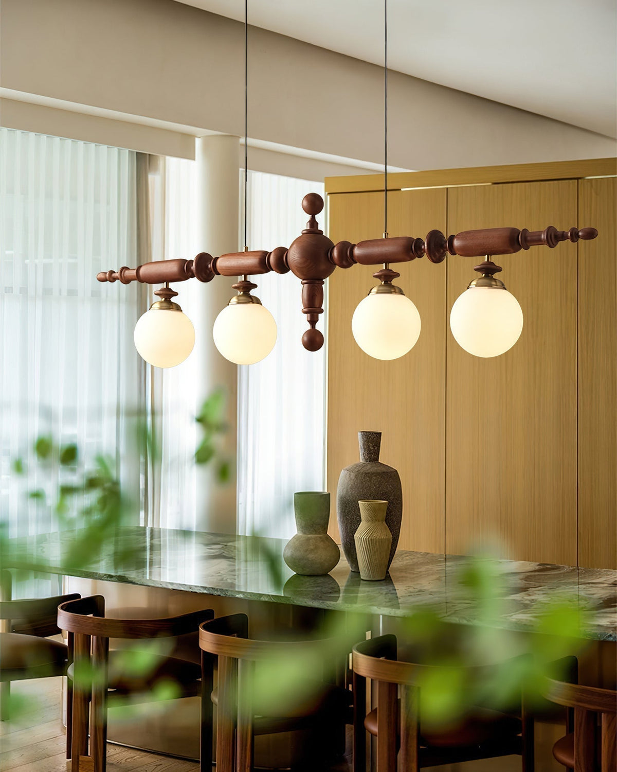 Lustre Carillon en verre et bois – vue 7