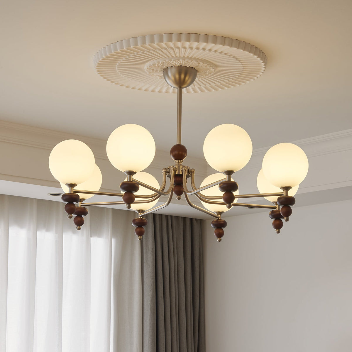 Lustre Galatée en verre et noyer – vue 3