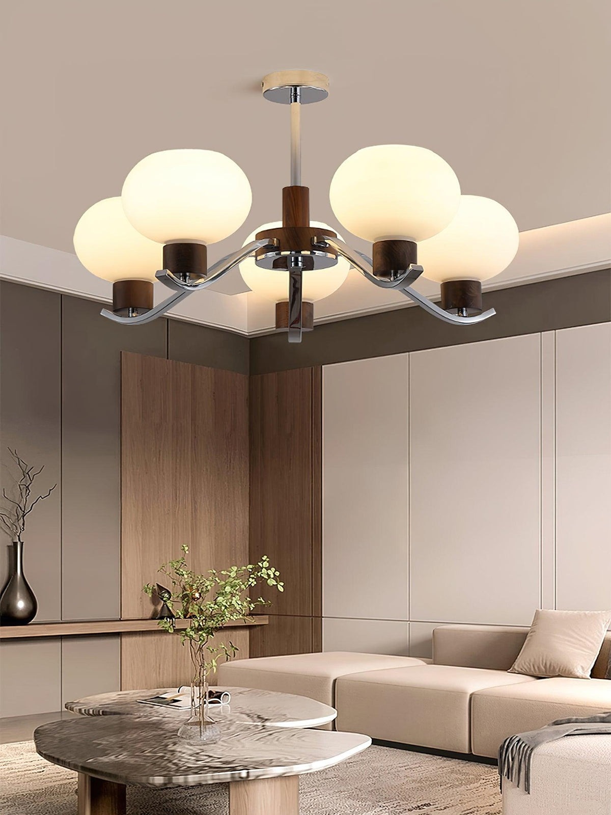Lustre Amphore en noyer et verre – vue 25