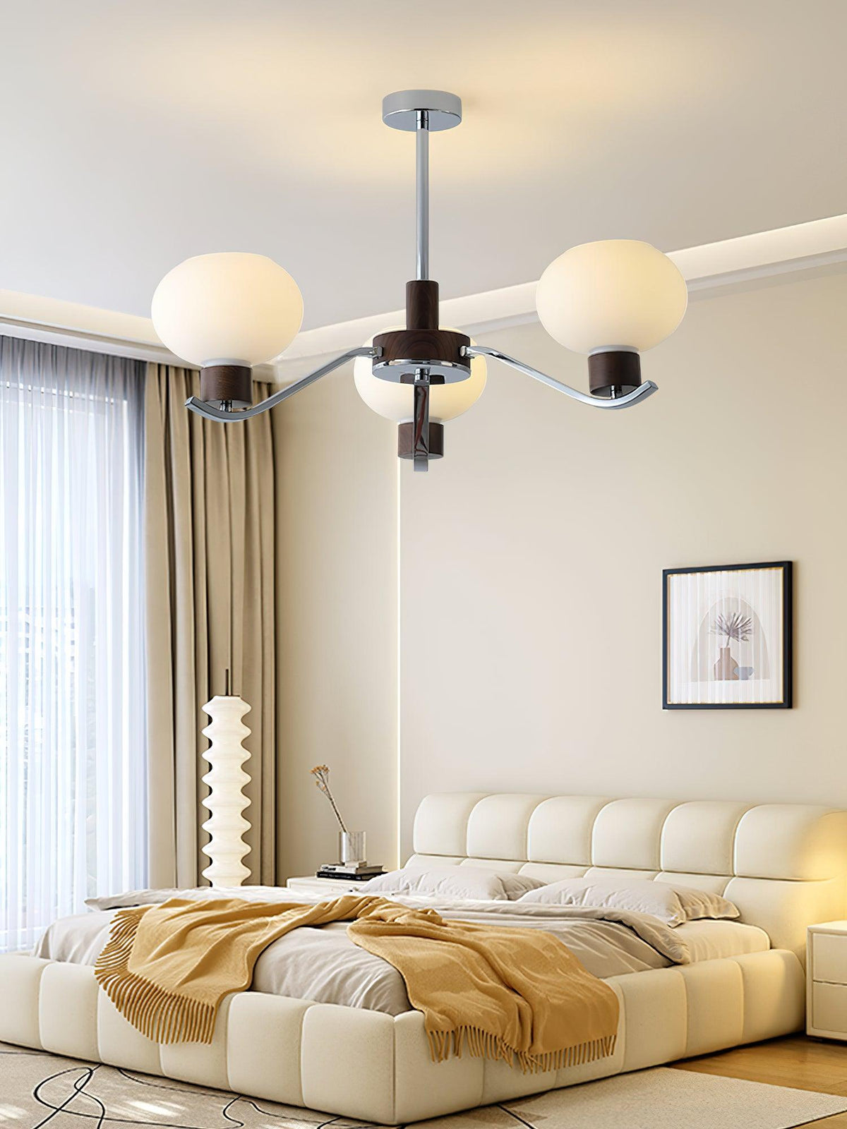 Lustre Amphore en noyer et verre – vue 2