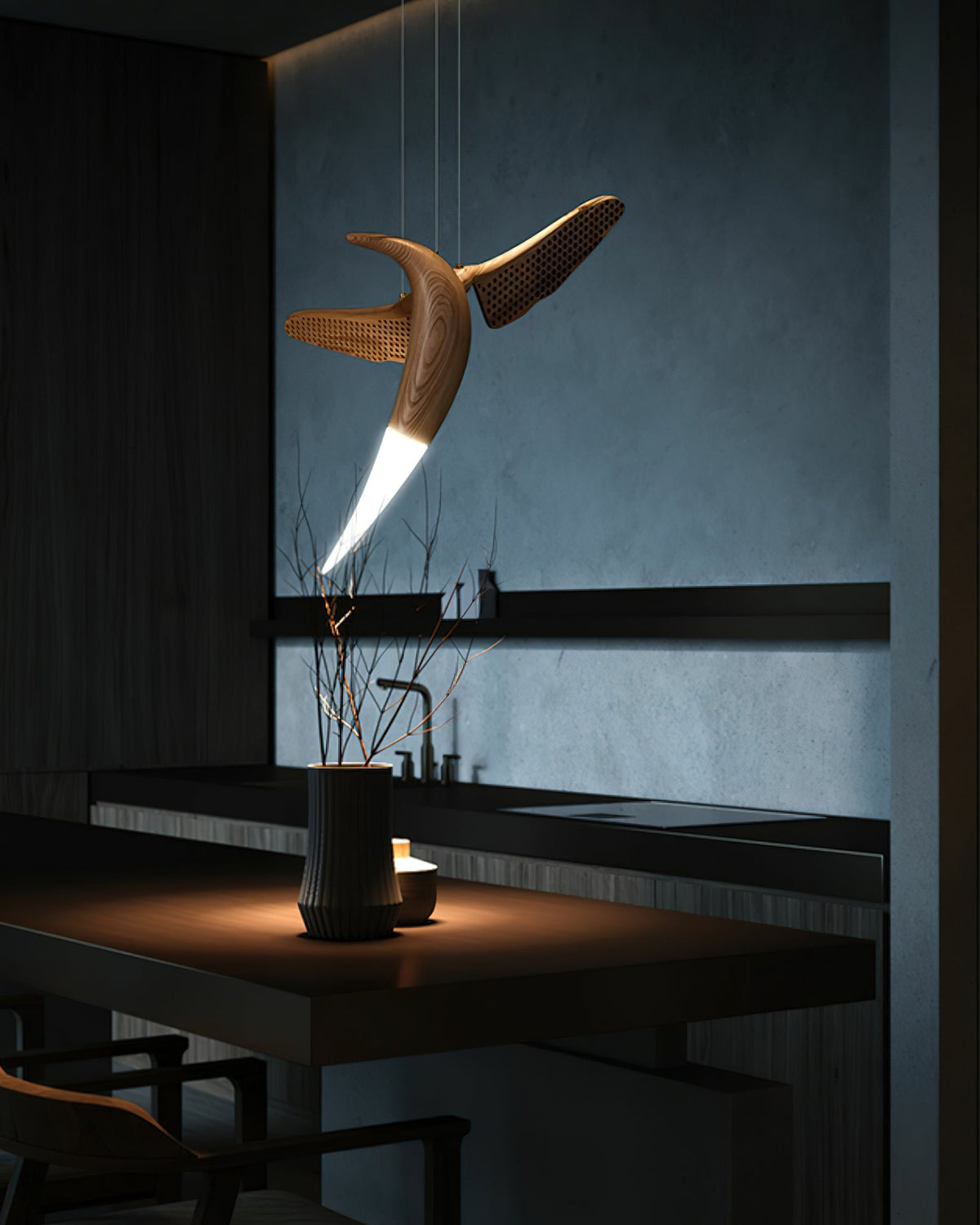 Lustre Nautile en bois et métal – vue 13
