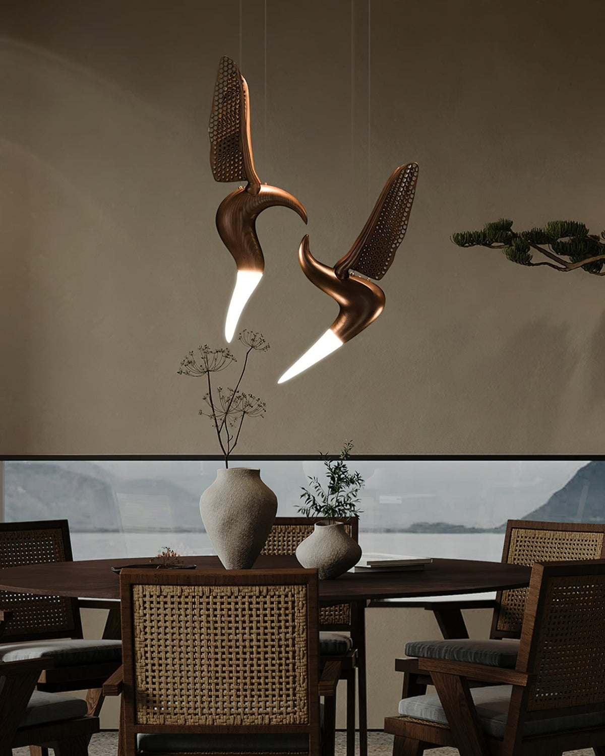 Lustre Nautile en bois et métal – vue 9