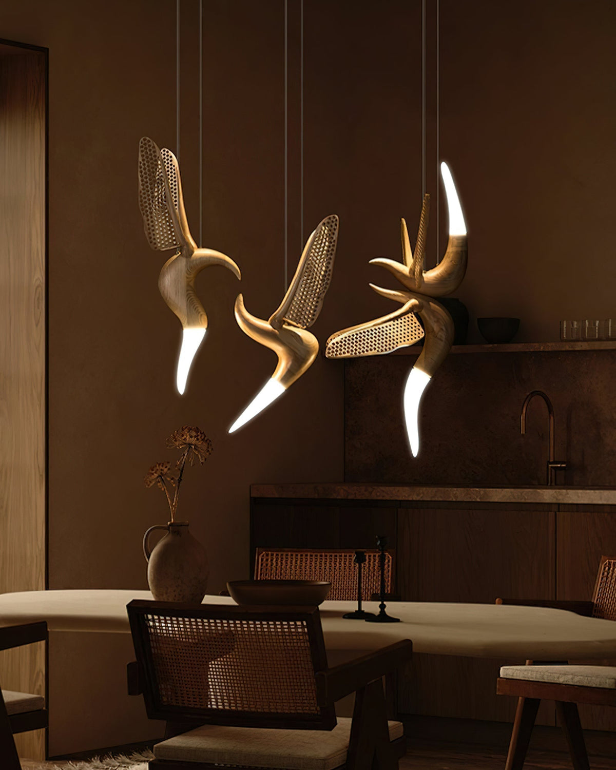 Lustre Nautile en bois et métal – vue 10