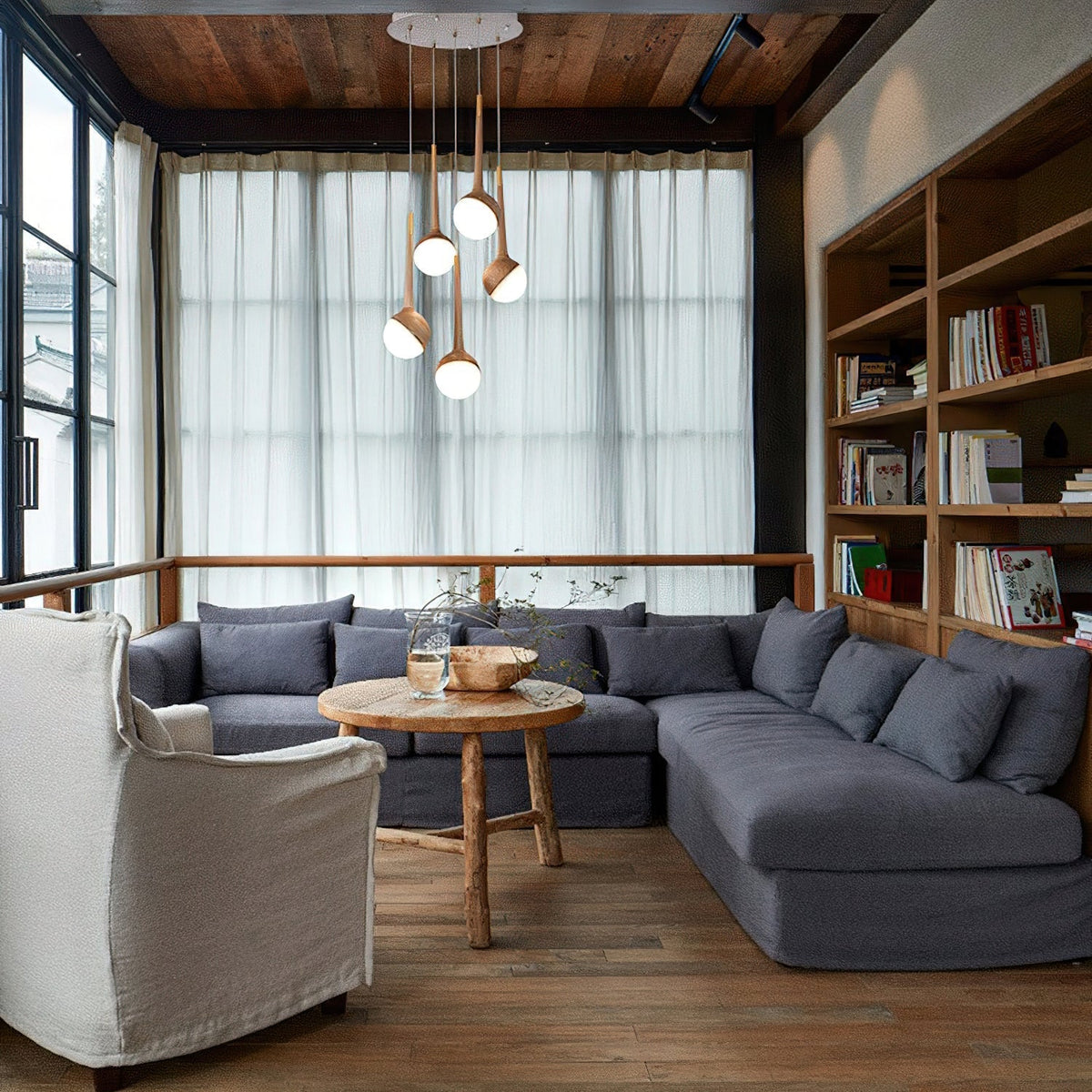 Lustre Corinne en bois et métal – vue 13