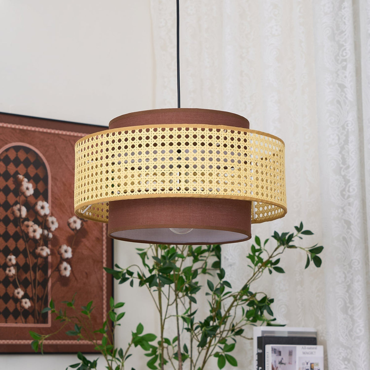 Suspension Beaune en rotin et tissu – vue 8