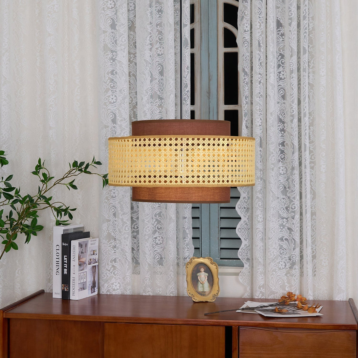 Suspension Beaune en rotin et tissu – vue 14
