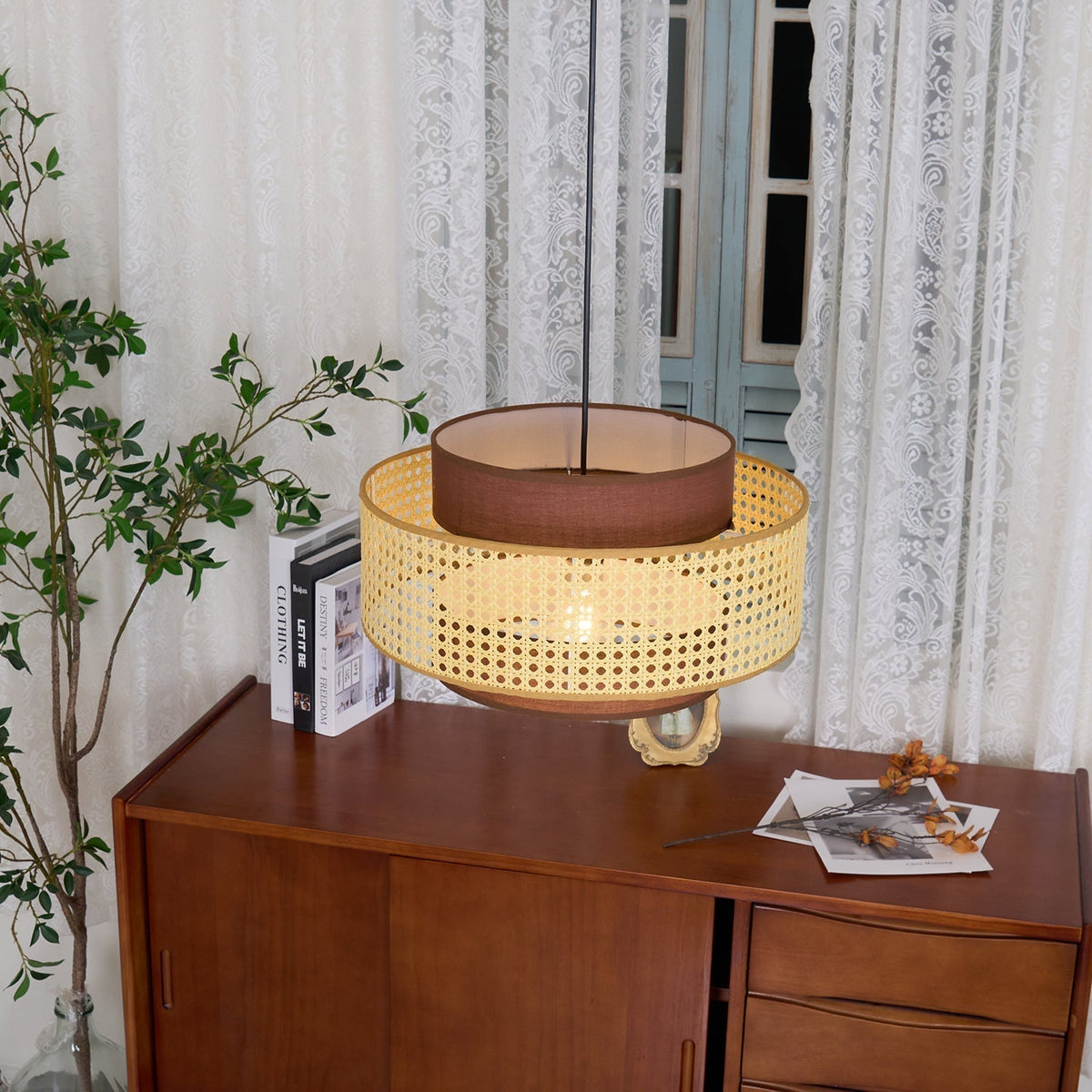 Suspension Beaune en rotin et tissu – vue 15