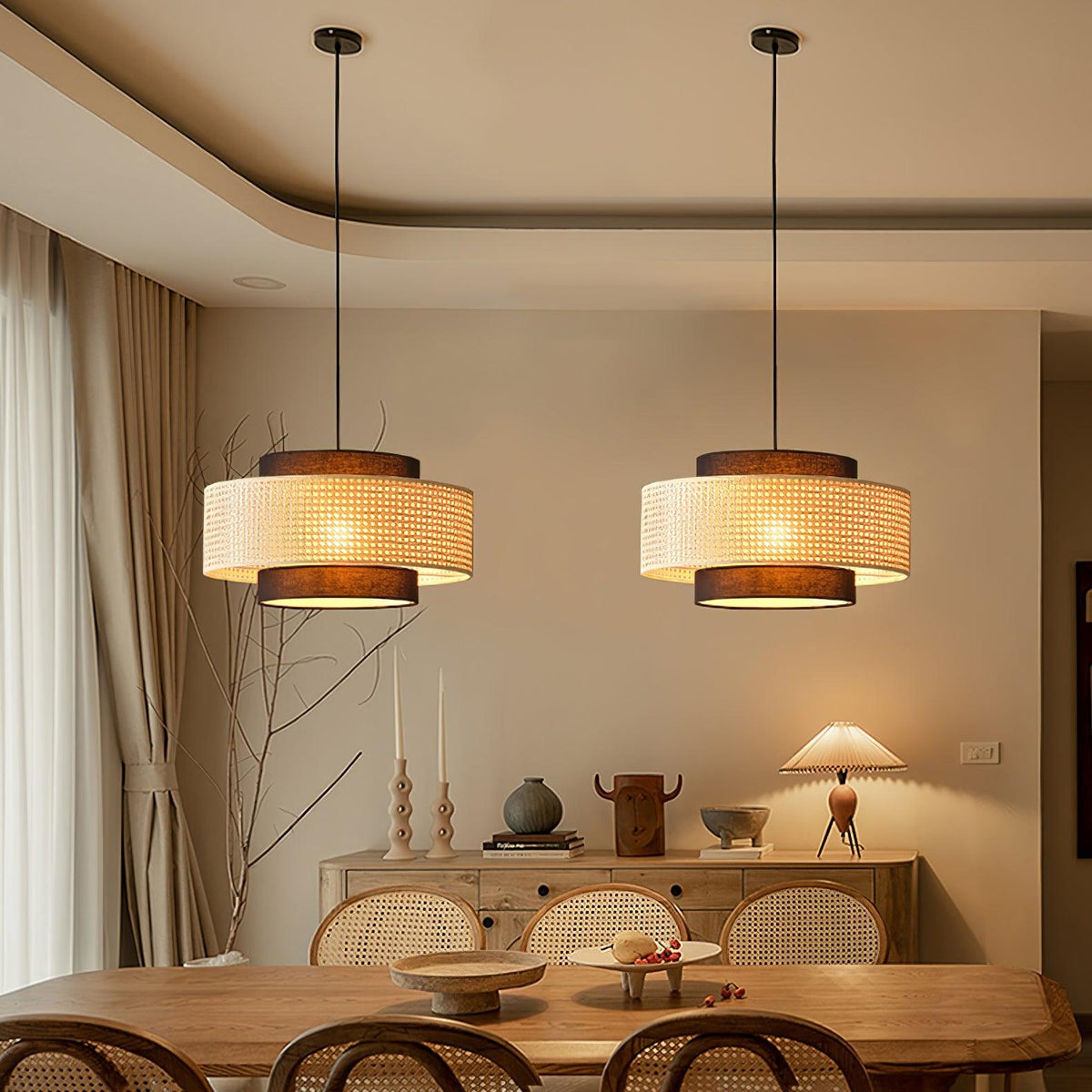 Suspension Beaune en rotin et tissu – vue 16