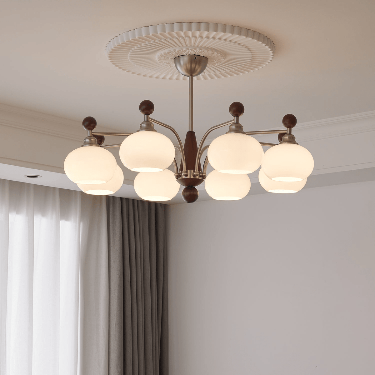 Lustre Armelle en verre et bois – vue 4