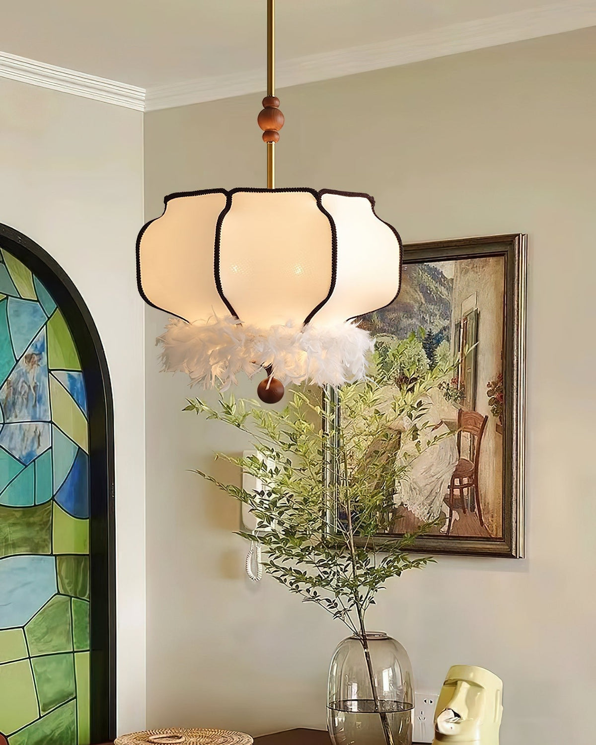 Suspension Chrysanthème en tissu et bois – vue 6