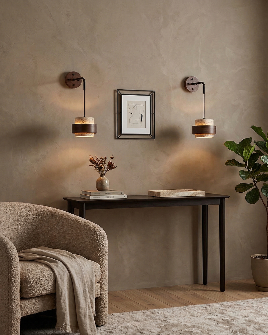 Applique Murale Pendule en travertin et bois – vue 3