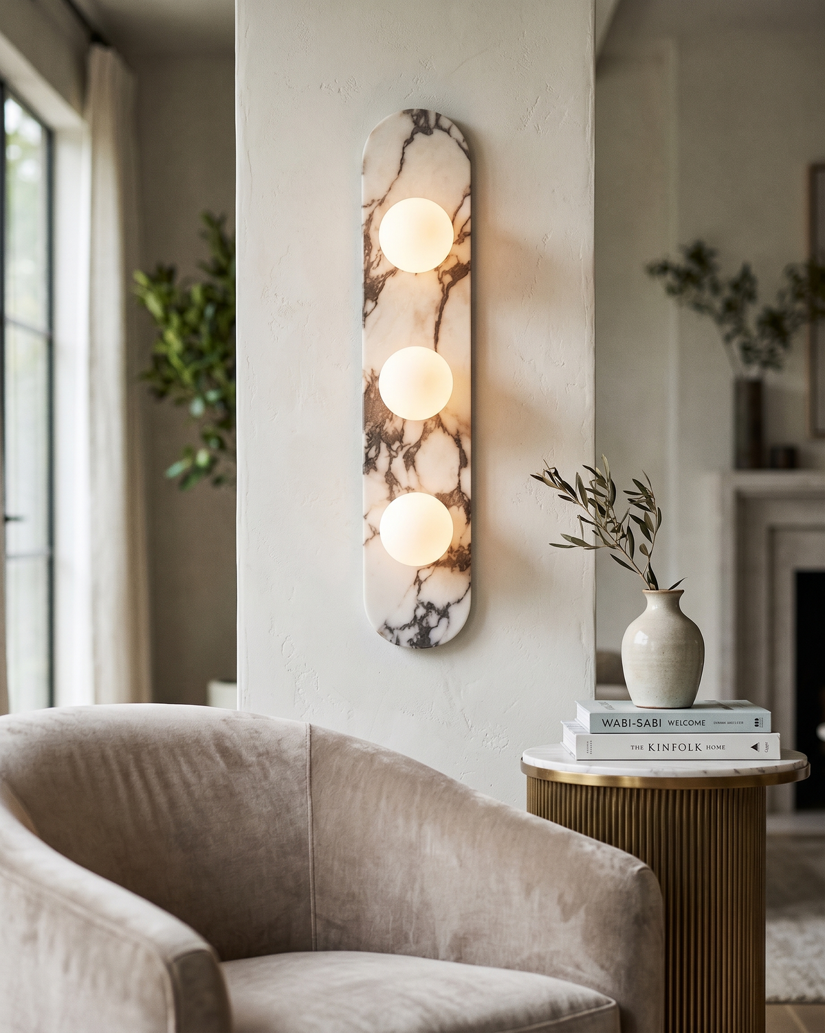 Applique Murale Sicile en marbre et verre opalin – vue 6