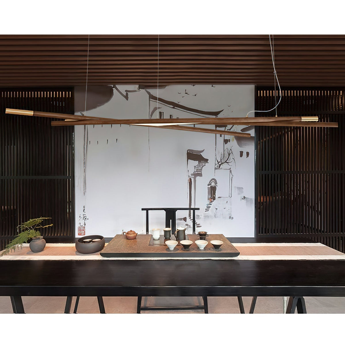 Lustre Saturne en bois et métal – vue 13