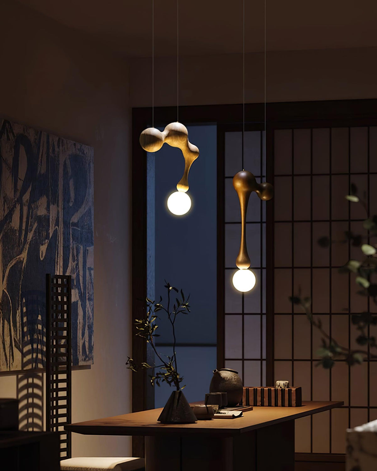 Suspension Mercure en bois et verre – vue 45