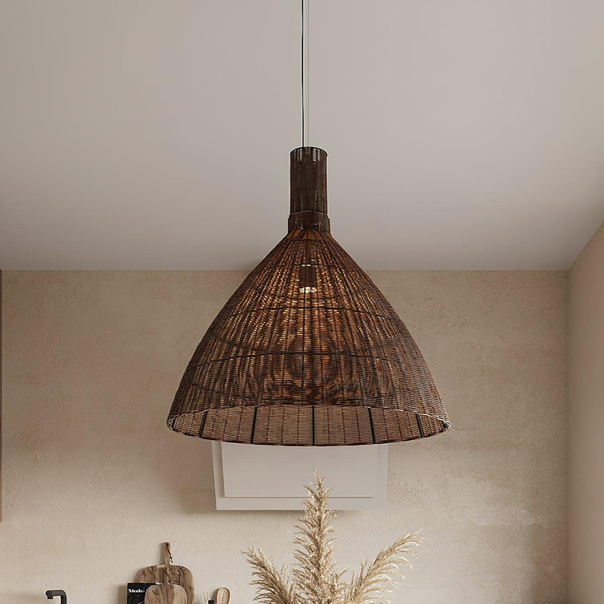 Suspension Vitrine en rotin et métal – vue 3