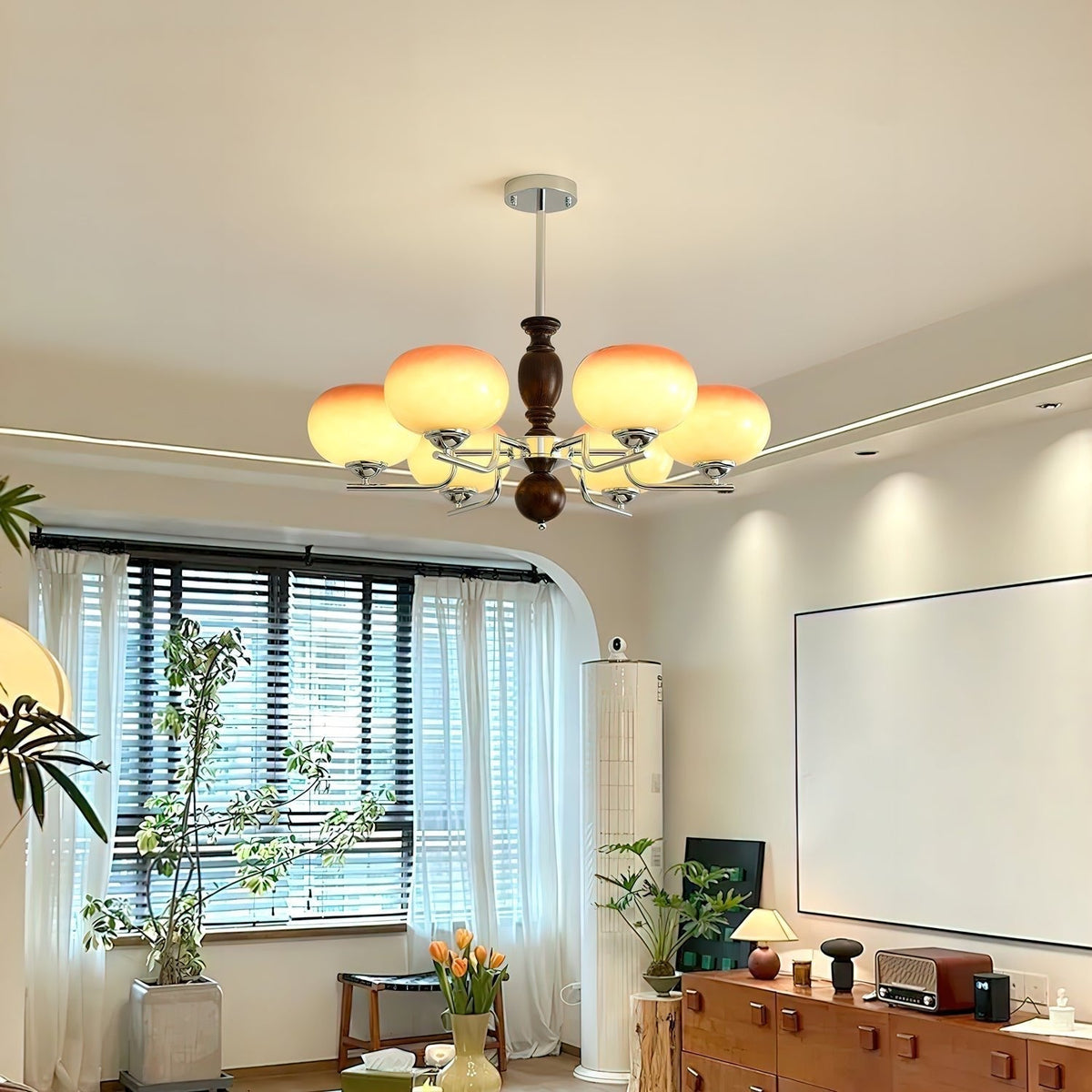 Lustre Galaxie en verre et bois – vue 18