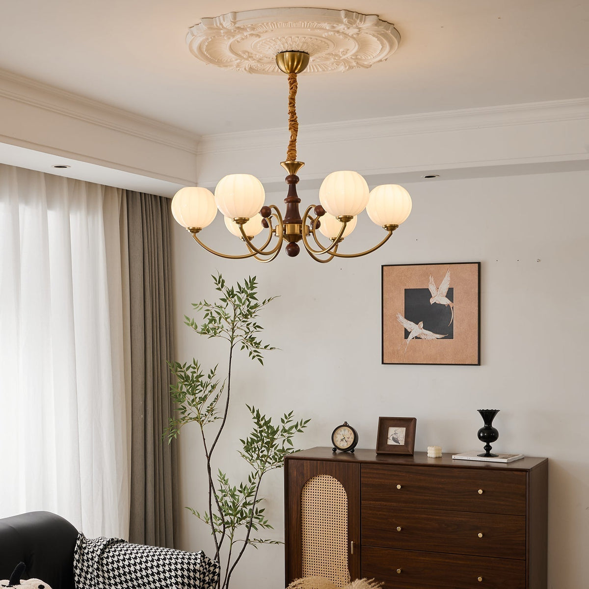 Lustre Malachite en bois et verre – vue 10