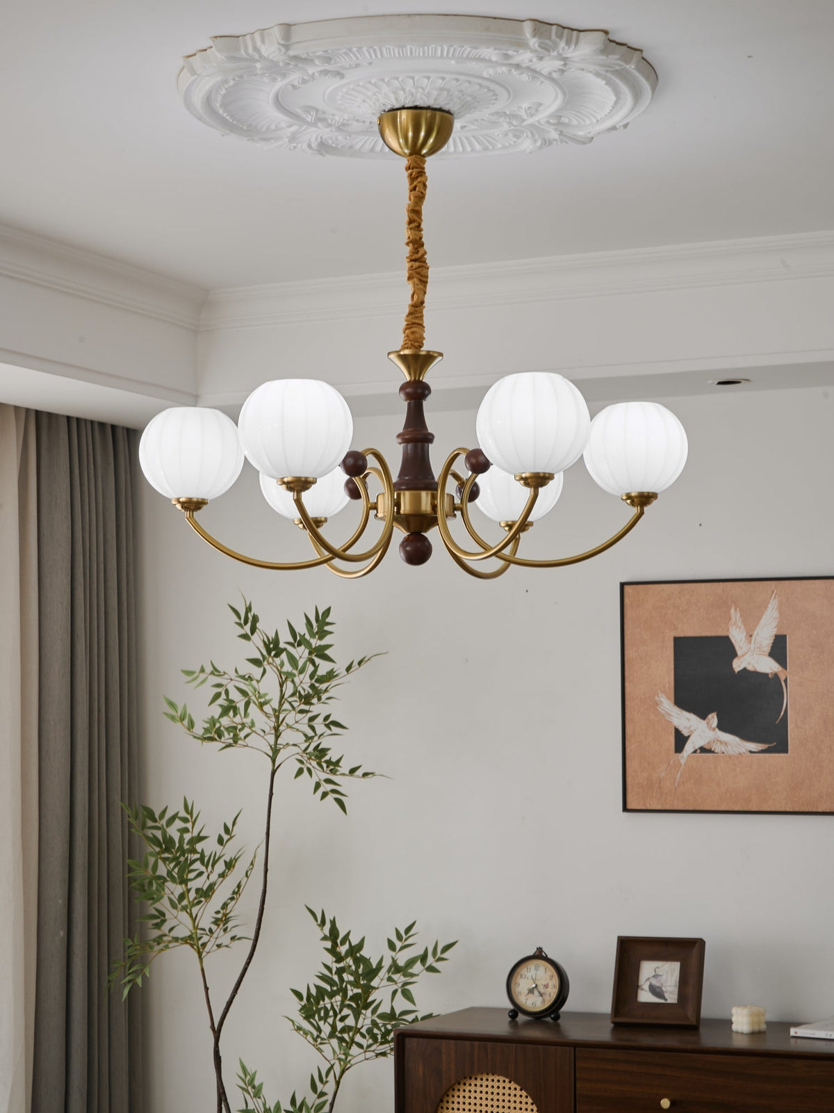 Lustre Malachite en bois et verre – vue 19