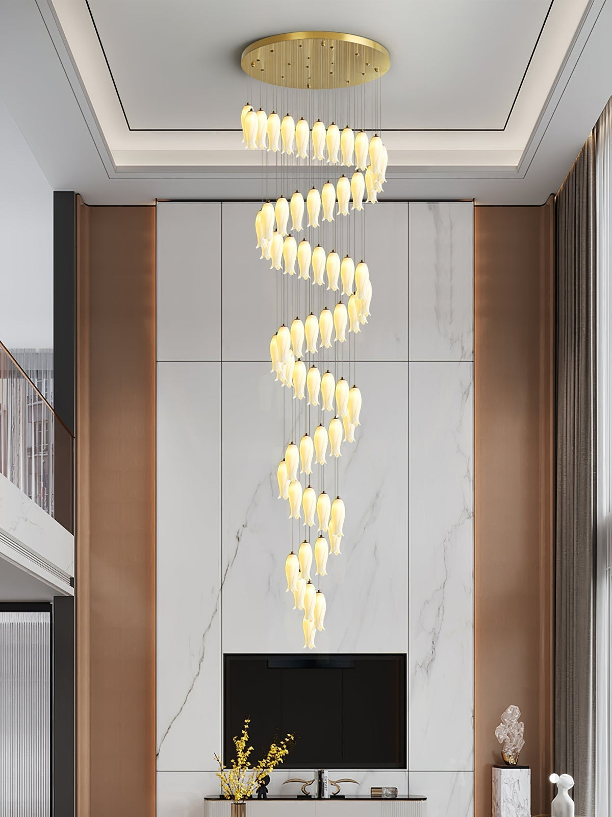 Lustre Gabrielle en albâtre et laiton – vue 12