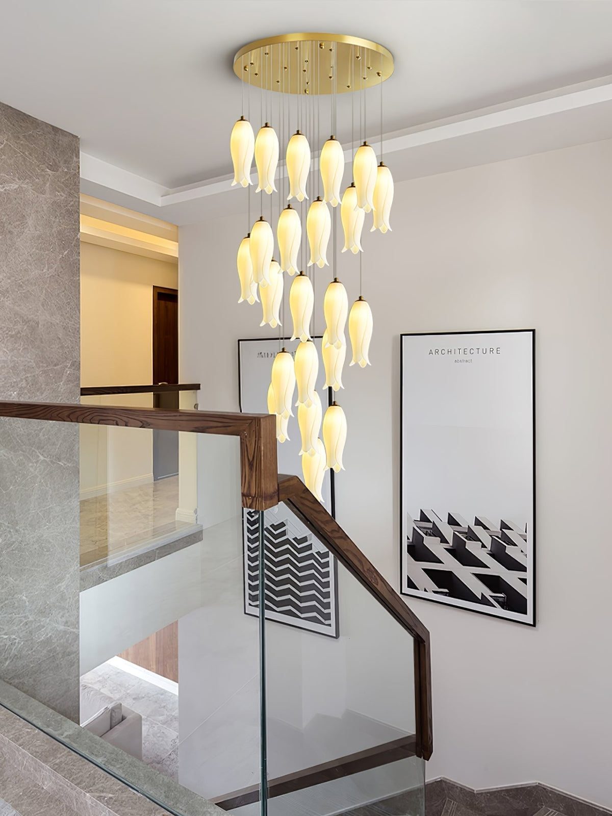 Lustre Gabrielle en albâtre et laiton – vue 52