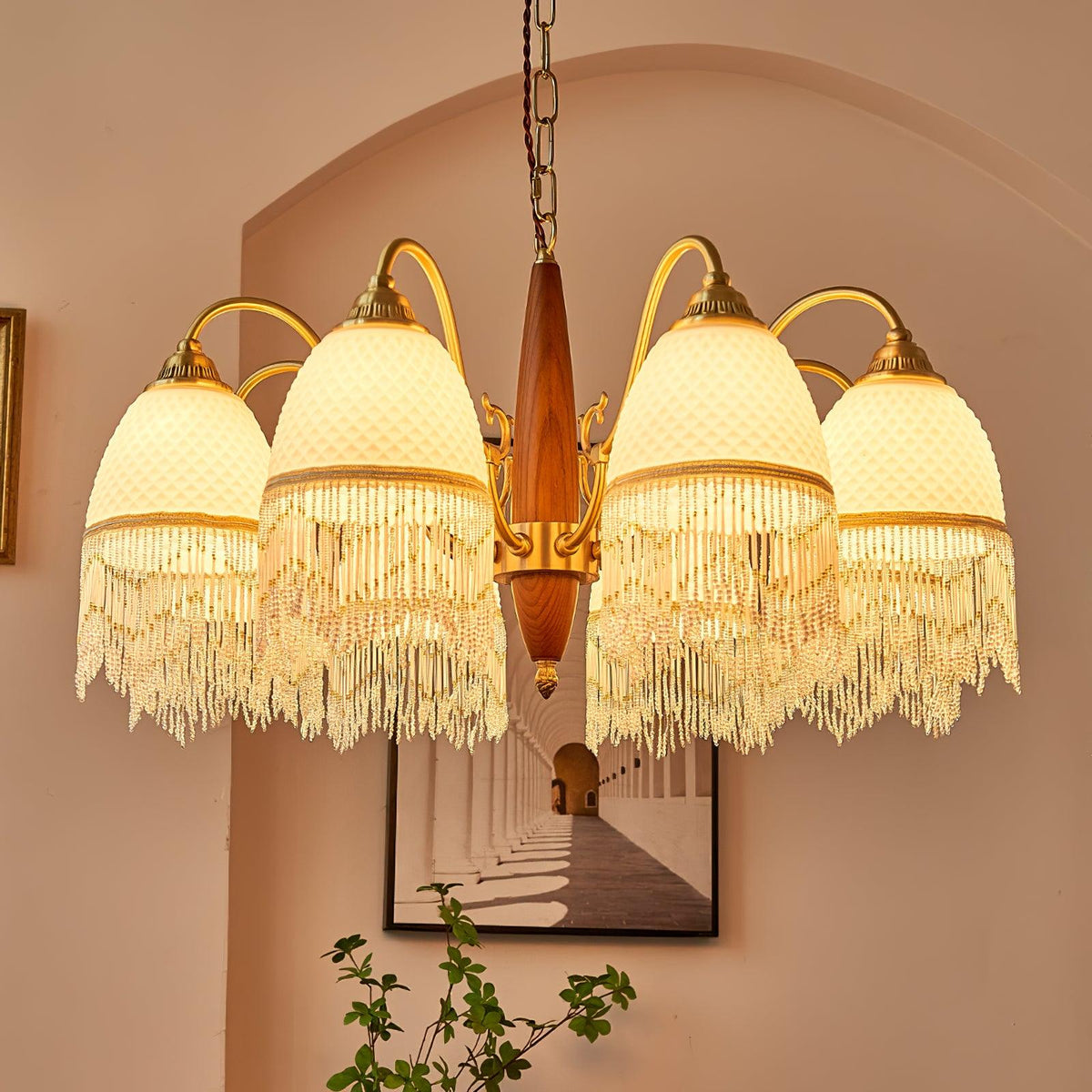 Lustre Dauphin en verre et bois – vue 30
