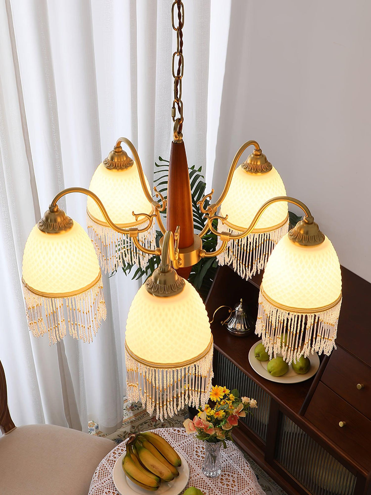 Lustre Dauphin en verre et bois – vue 12