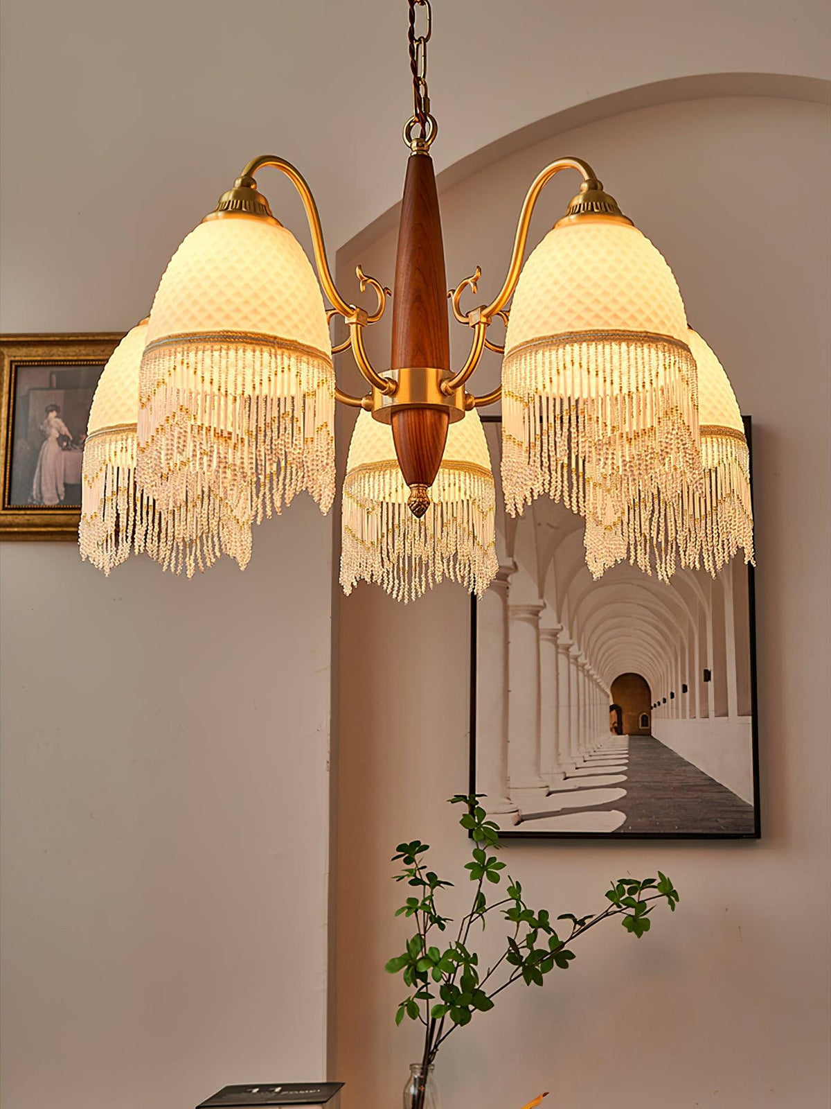 Lustre Dauphin en verre et bois – vue 23