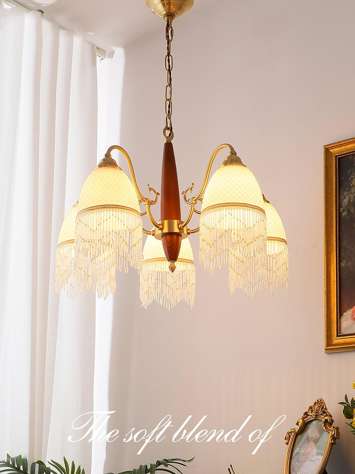 Lustre Dauphin en verre et bois – vue 32
