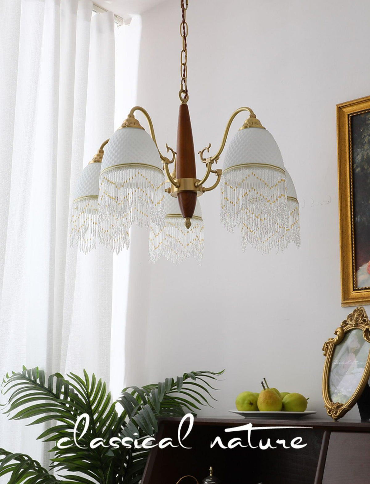 Lustre Dauphin en verre et bois – vue 35