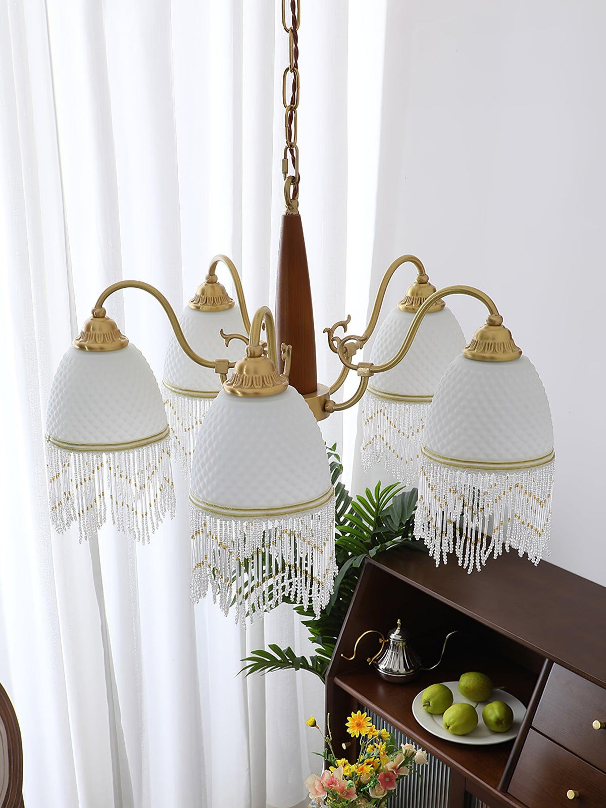 Lustre Dauphin en verre et bois – vue 36