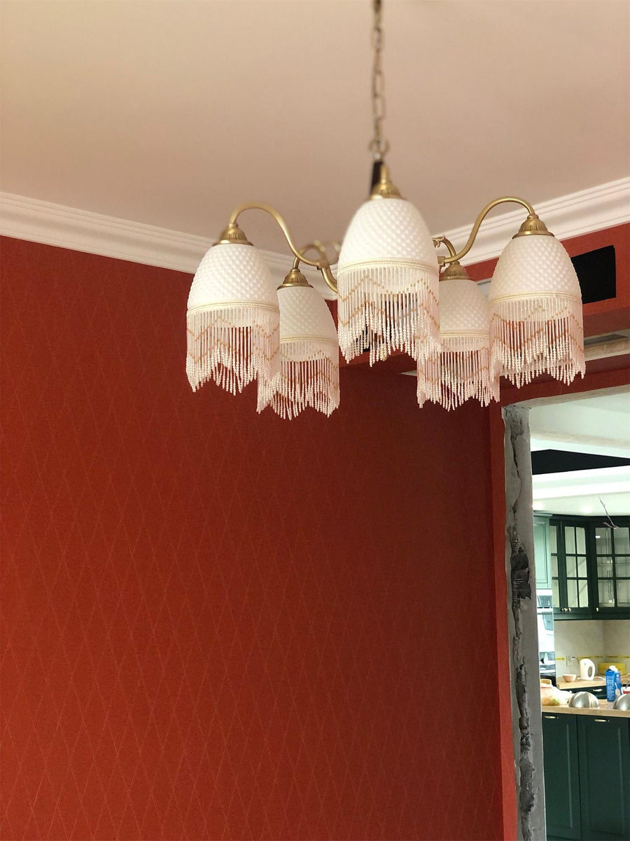 Lustre Dauphin en verre et bois – vue 3