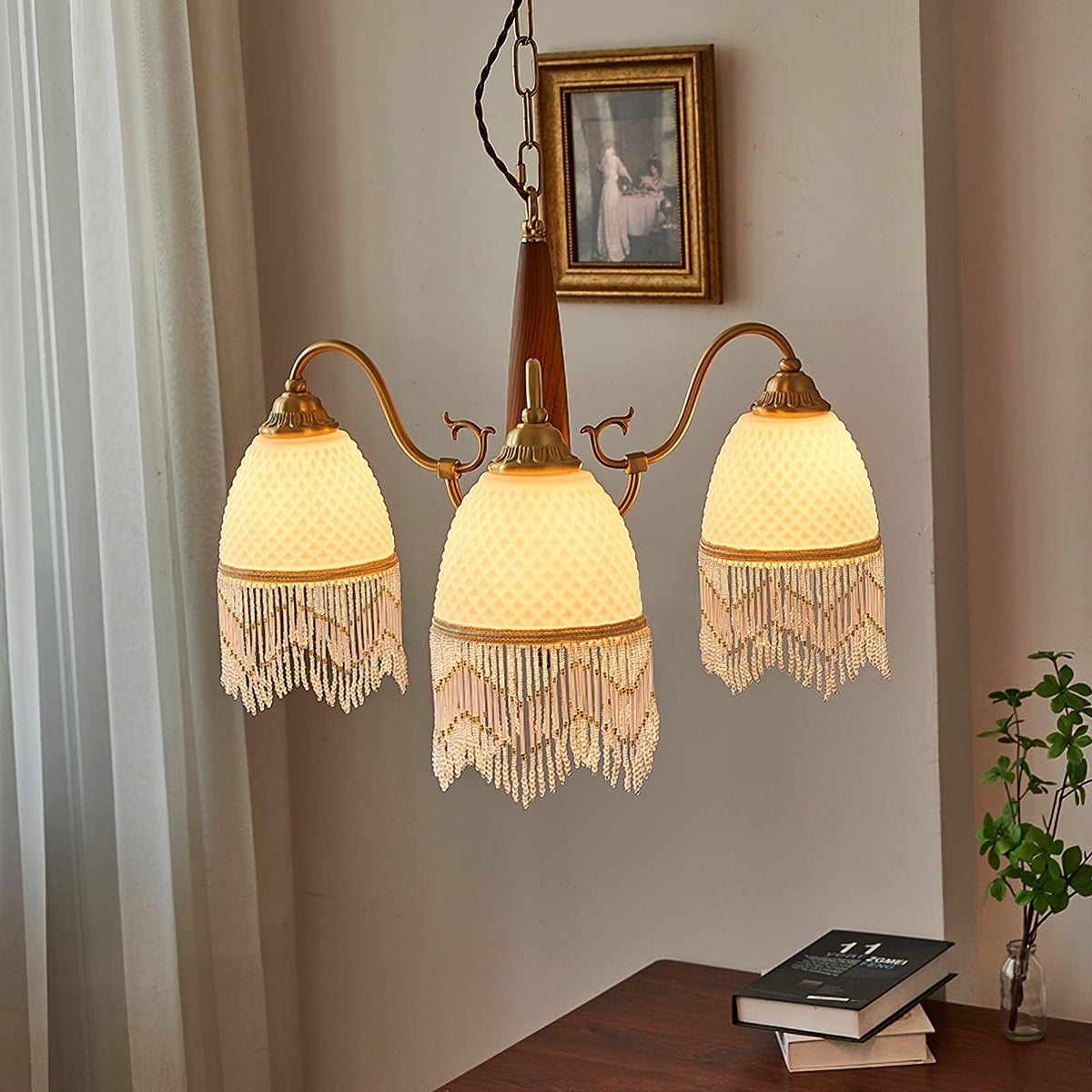 Lustre Dauphin en verre et bois – vue 27