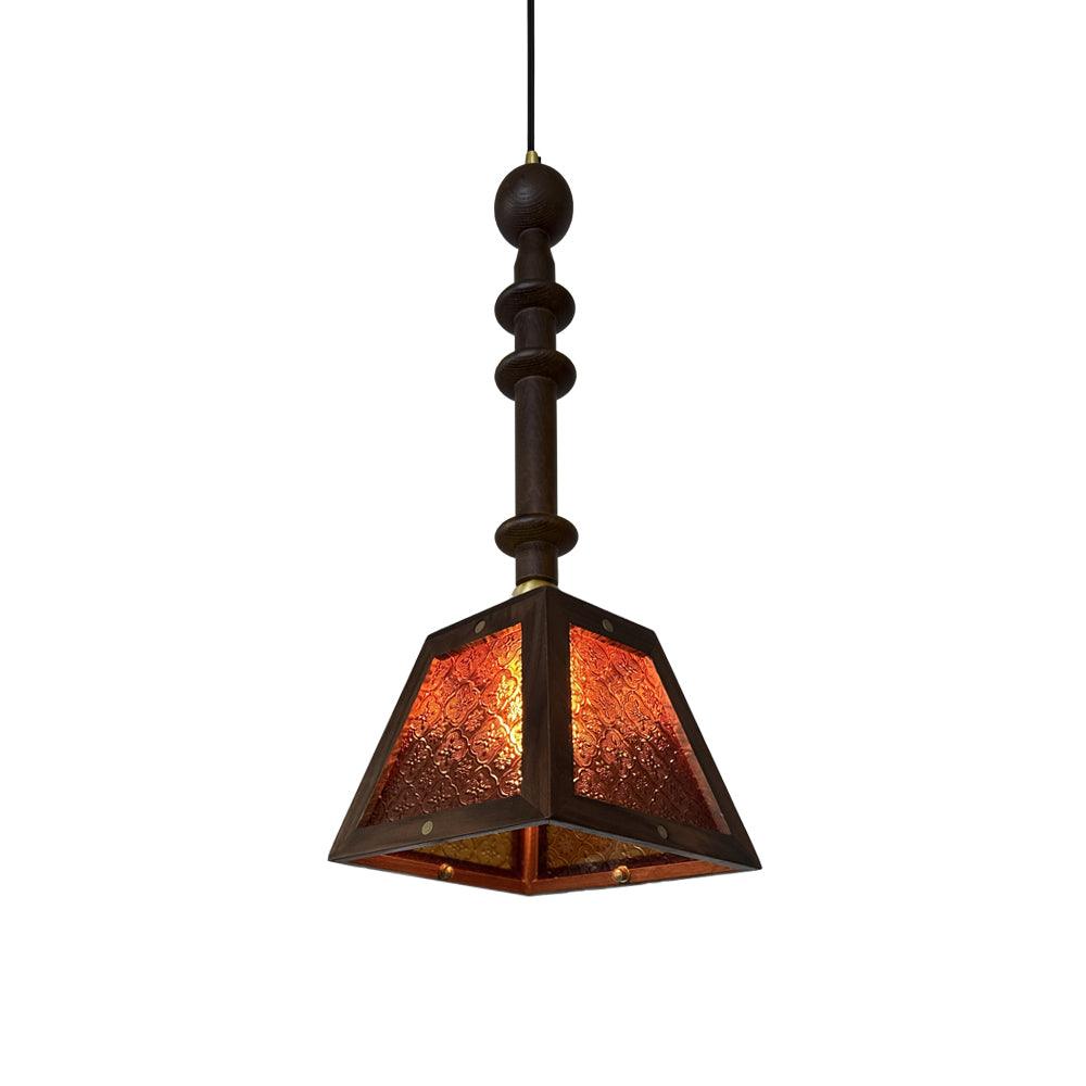 Suspension Violette en verre et noyer – vue 2