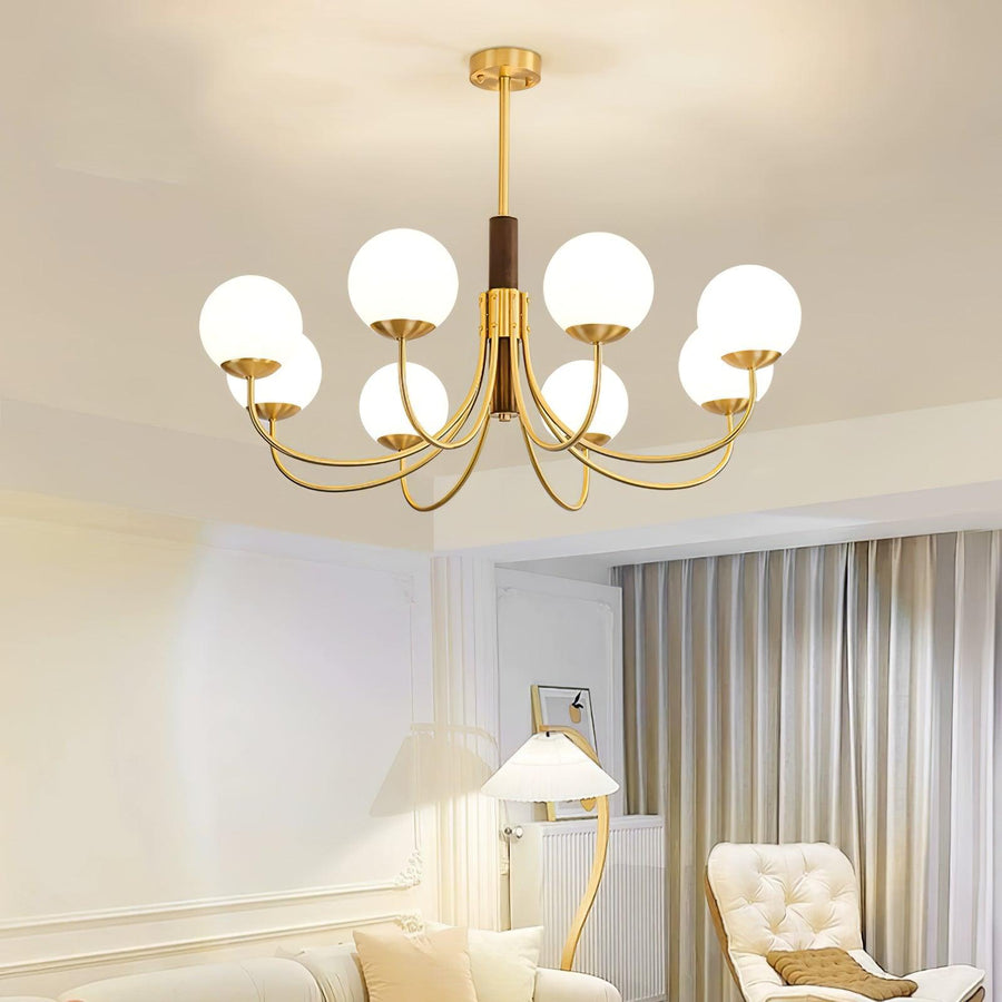Lustre Chardon en noyer et laiton – vue 4