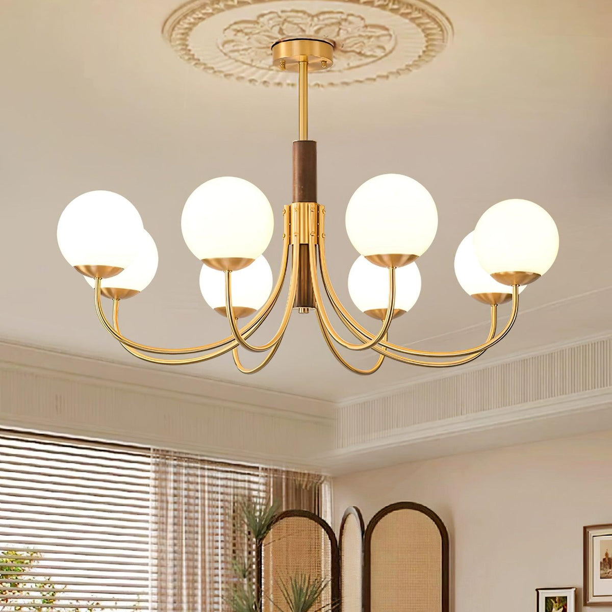 Lustre Chardon en noyer et laiton – vue 14