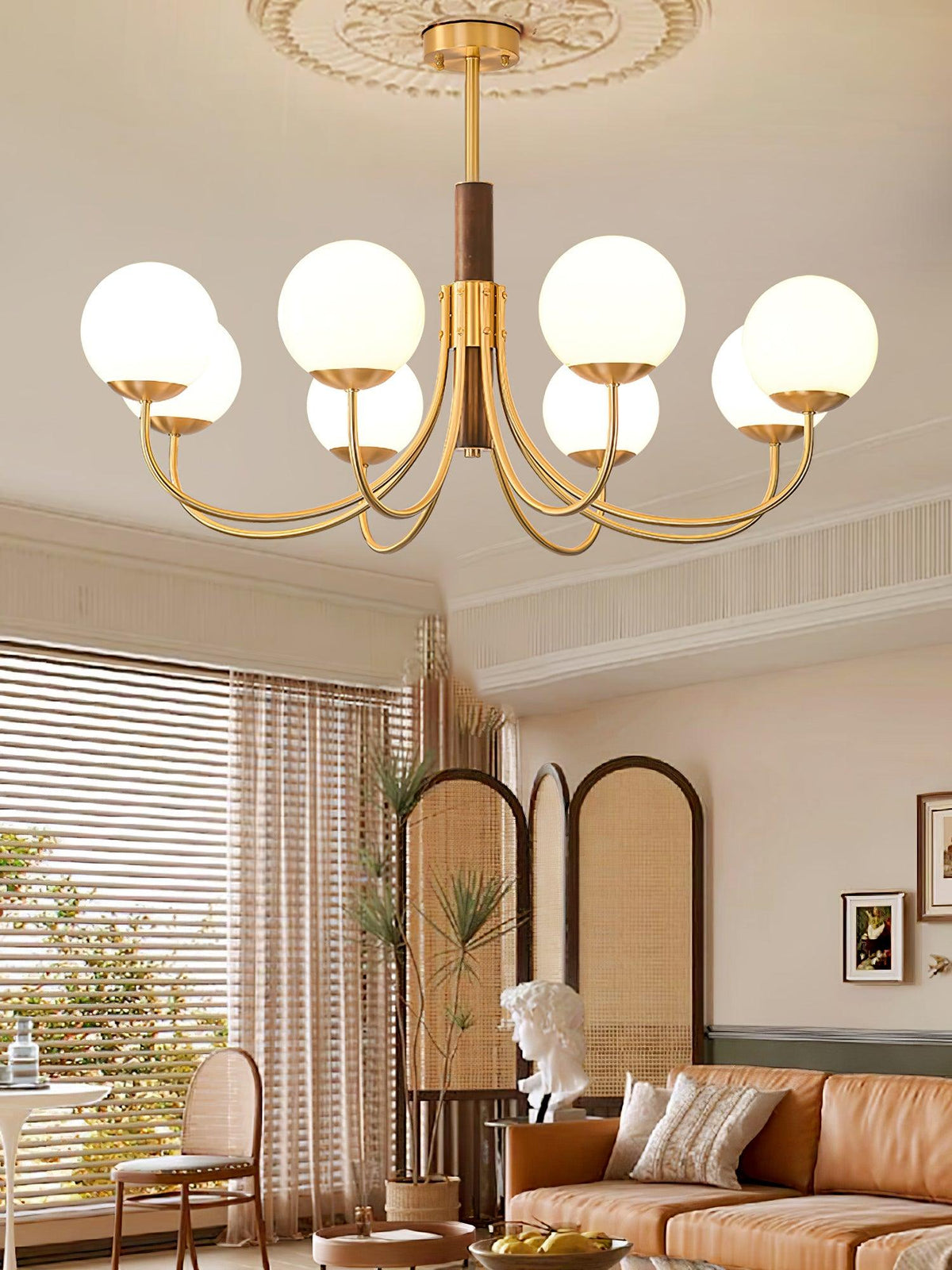 Lustre Chardon en noyer et laiton – vue 22