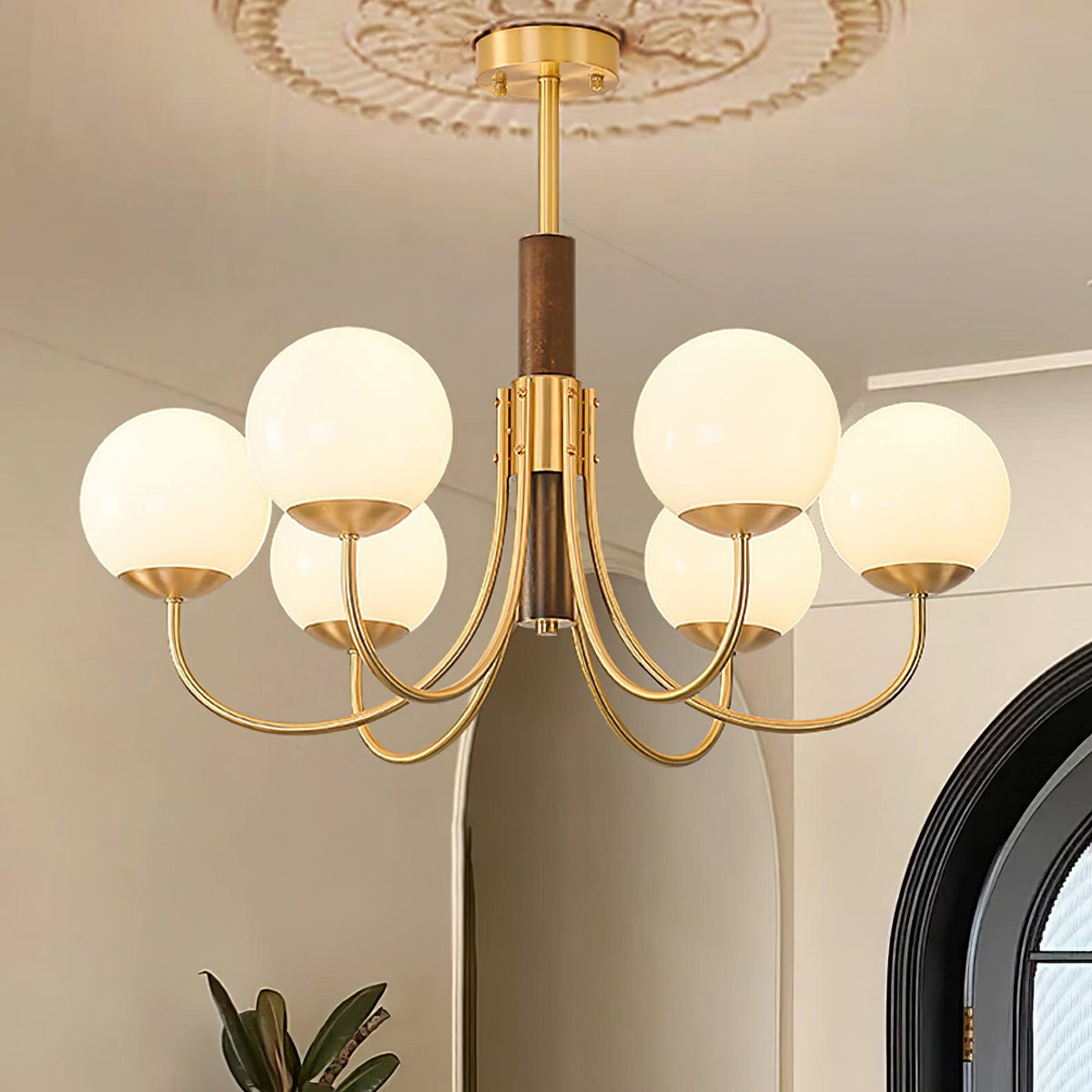 Lustre Chardon en noyer et laiton – vue 11