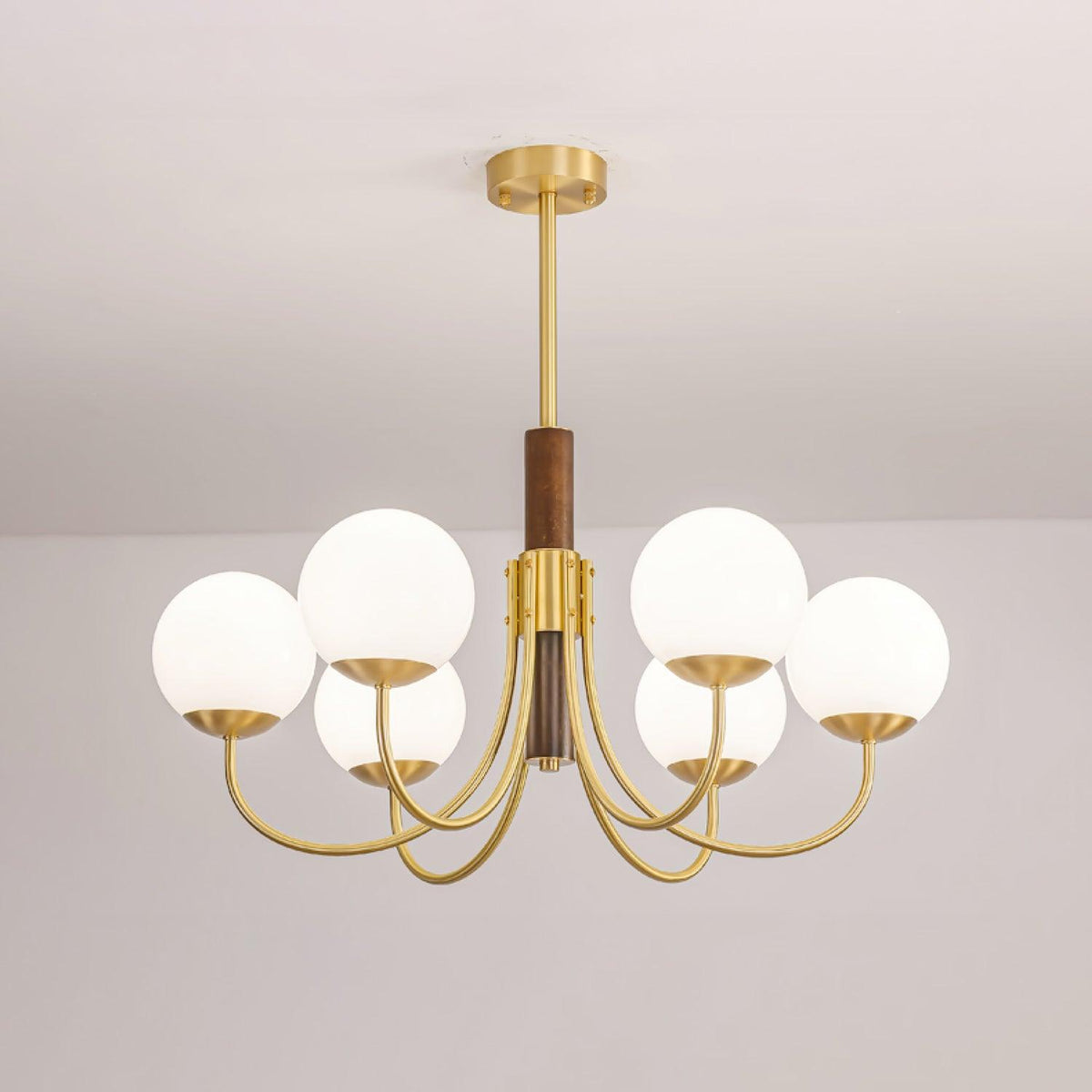 Lustre Chardon en noyer et laiton – vue 5