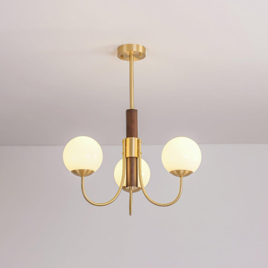 Lustre Chardon en noyer et laiton – vue 3